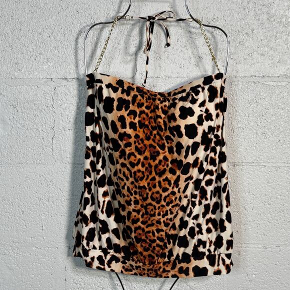 Vince Camuto Chain-Halter Blouson Tankini Top, Animal print, Large MSRP $138 - Picture 1 of 11